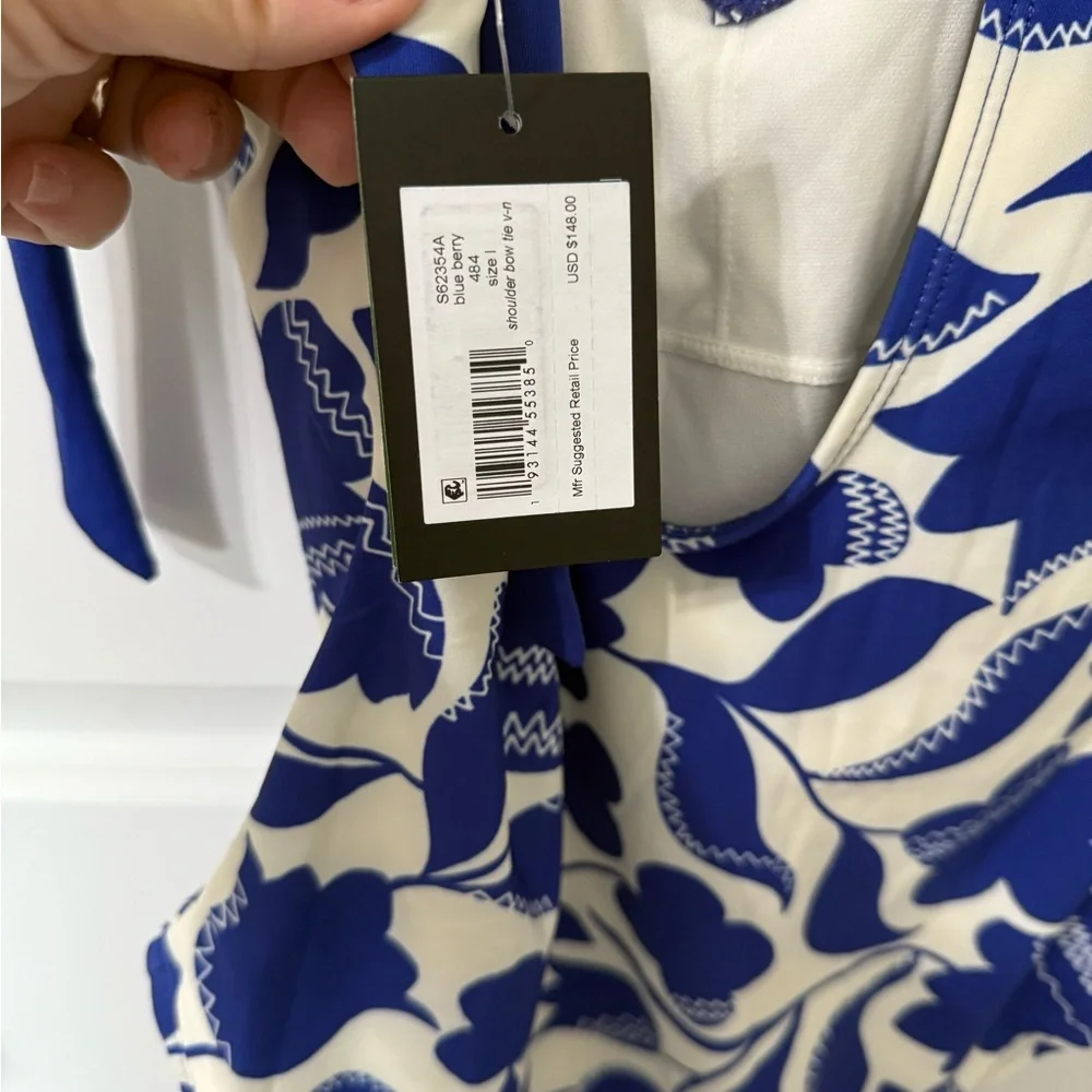 Kate Spade New York Shoulder Bow Tie‎ V-Neck One Piece Swimsuit large New